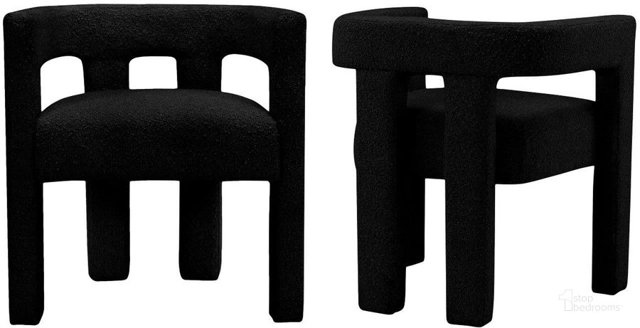 The appearance of Athena Black Boucle Fabric Accent/Dining Chair designed by Meridian in the modern / contemporary interior design. This black piece of furniture  was selected by 1StopBedrooms from Athena Collection to add a touch of cosiness and style into your home. Sku: 864Black-C. Material: Fabric. Product Type: Dining Chair. Image1