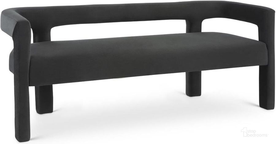 The appearance of Athena Velvet Bench In Black designed by Meridian in the modern / contemporary interior design. This black velvet piece of furniture  was selected by 1StopBedrooms from Athena Collection to add a touch of cosiness and style into your home. Sku: 892Black. Material: Wood. Product Type: Bench. Image1