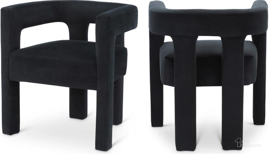 The appearance of Athena Black Velvet Dining Chair designed by Meridian in the modern / contemporary interior design. This black velvet piece of furniture  was selected by 1StopBedrooms from Athena Collection to add a touch of cosiness and style into your home. Sku: 889Black-C. Product Type: Dining Chair. Material: Velvet. Image1