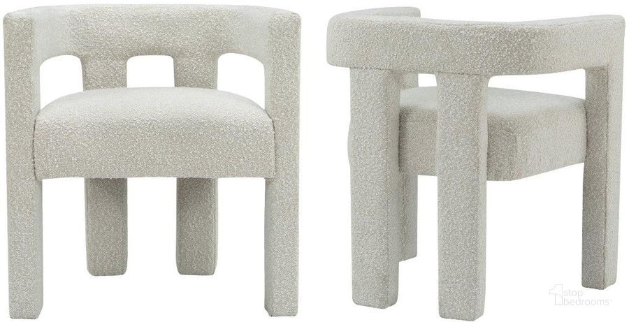 The appearance of Athena Cream Boucle Fabric Accent/Dining Chair designed by Meridian in the modern / contemporary interior design. This cream piece of furniture  was selected by 1StopBedrooms from Athena Collection to add a touch of cosiness and style into your home. Sku: 864Cream-C. Material: Fabric. Product Type: Dining Chair. Image1