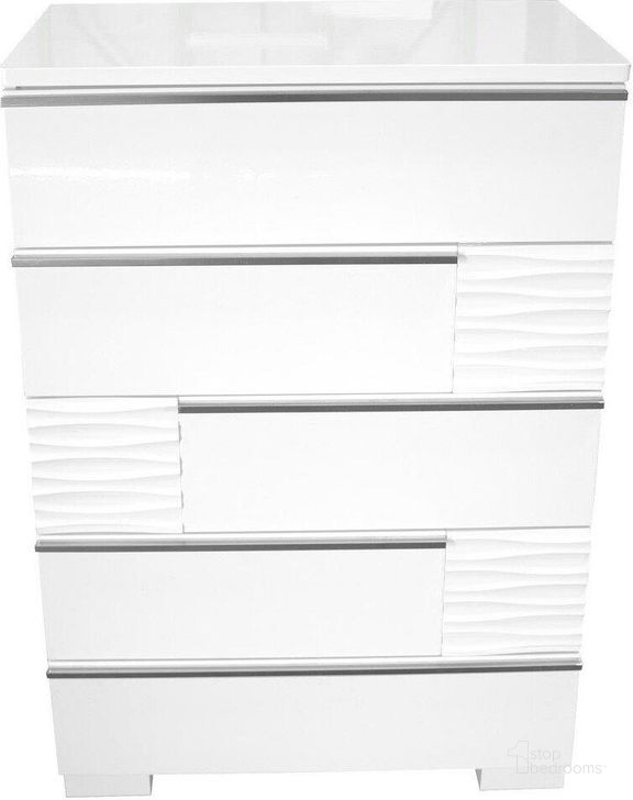 The appearance of Athens 5 Drawer Poplar Wood Bedroom Chest In White Lacquer designed by Best Master Furniture in the modern / contemporary interior design. This white piece of furniture  was selected by 1StopBedrooms from Athens Collection to add a touch of cosiness and style into your home. Sku: ATHEWC. Material: Wood. Product Type: Chest. Image1