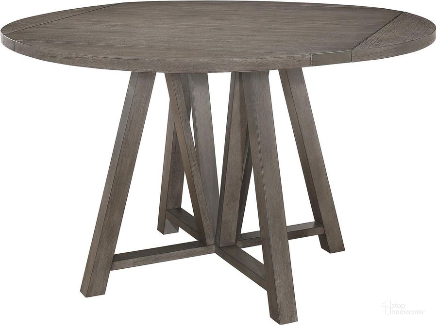 The appearance of Athens Barn Grey Counter Height Dining Table designed by Coaster in the transitional interior design. This gray piece of furniture  was selected by 1StopBedrooms from Athens Collection to add a touch of cosiness and style into your home. Sku: 109858B1;109858B2. Table Base Style: Pedestal. Table Top Shape: Round. Product Type: Dining Table. Material: MDF. Image1