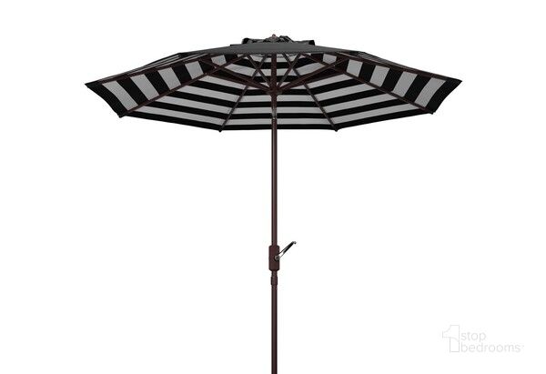 The appearance of Athens Inside Out Striped 9Ft Crank Outdoor Auto Tilt Umbrella in Black designed by Safavieh in the modern / contemporary interior design. This black piece of furniture  was selected by 1StopBedrooms from Athens Collection to add a touch of cosiness and style into your home. Sku: PAT8007K. Material: Metal. Product Type: Umbrella. Image1