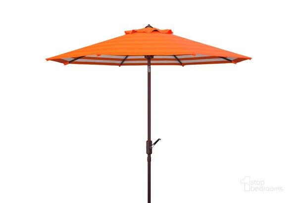 The appearance of Athens Inside Out Striped 9Ft Crank Outdoor Auto Tilt Umbrella in Orange designed by Safavieh in the modern / contemporary interior design. This orange piece of furniture  was selected by 1StopBedrooms from Athens Collection to add a touch of cosiness and style into your home. Sku: PAT8007O. Material: Metal. Product Type: Umbrella. Image1