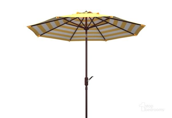 The appearance of Athens Inside Out Striped 9Ft Crank Outdoor Auto Tilt Umbrella in Yellow designed by Safavieh in the modern / contemporary interior design. This yellow piece of furniture  was selected by 1StopBedrooms from Athens Collection to add a touch of cosiness and style into your home. Sku: PAT8007Y. Material: Metal. Product Type: Umbrella. Image1