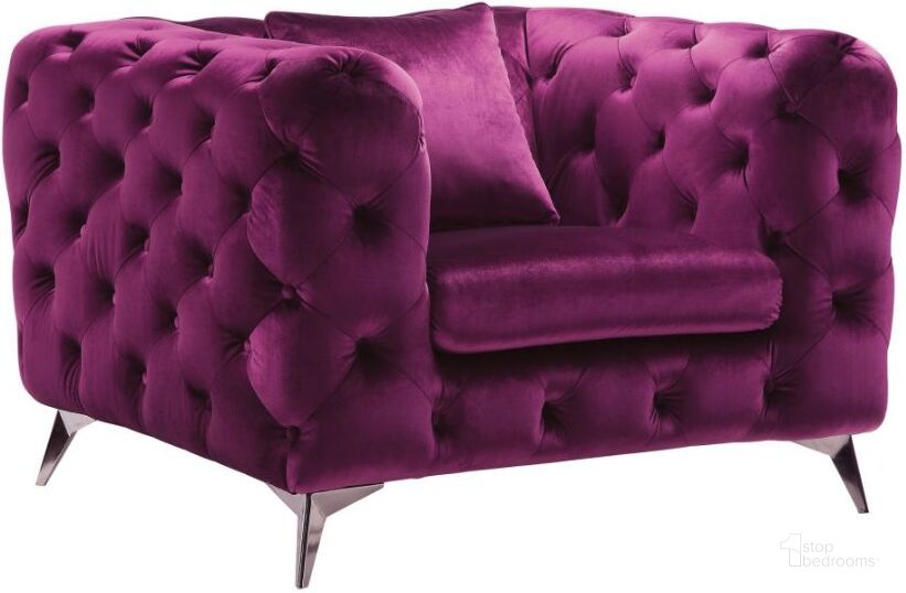 The appearance of Atronia Polyurethanerple Fabric Accent Chair designed by ACME in the rustic / southwestern interior design. This purple piece of furniture  was selected by 1StopBedrooms from Atronia Collection to add a touch of cosiness and style into your home. Sku: 54907. Material: Upholstered. Product Type: Accent Chair. Image1