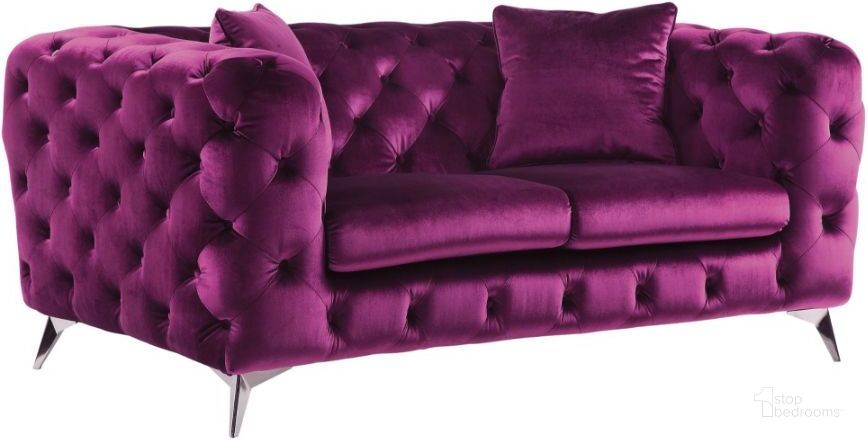 The appearance of Atronia Polyurethanerple Fabric Loveseat designed by ACME in the rustic / southwestern interior design. This purple piece of furniture  was selected by 1StopBedrooms from Atronia Collection to add a touch of cosiness and style into your home. Sku: 54906. Material: Upholstered. Product Type: Loveseat. Image1