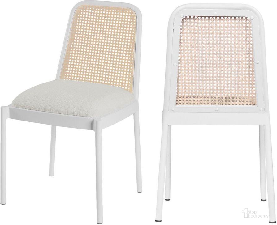 The appearance of Atticus White Powder Coated Metal Dining Chair Set Of 2 designed by Meridian in the transitional interior design. This white piece of furniture  was selected by 1StopBedrooms from Atticus Collection to add a touch of cosiness and style into your home. Sku: 874White-C. Material: Steel. Product Type: Dining Chair. Image1