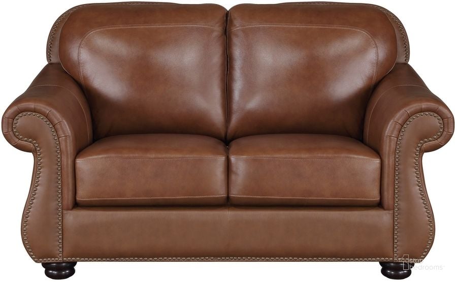 The appearance of Attleboro Leather Loveseat In Brown designed by Homelegance in the traditional interior design. This brown piece of furniture  was selected by 1StopBedrooms from Attleboro Collection to add a touch of cosiness and style into your home. Sku: 9270BR-2. Material: Leather. Product Type: Loveseat. Image1