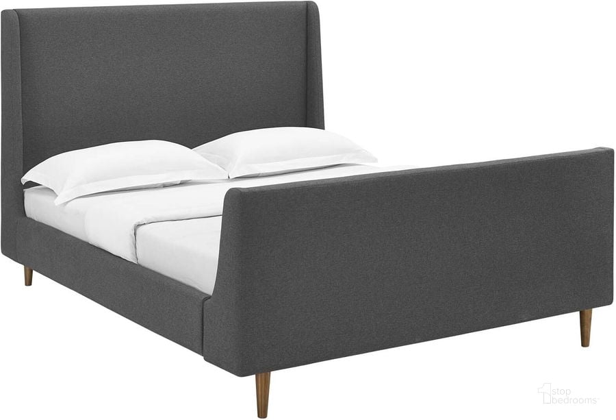 The appearance of Aubree Gray Queen Upholstered Fabric Sleigh Platform Bed designed by Modway in the modern / contemporary interior design. This gray piece of furniture  was selected by 1StopBedrooms from Aubree Collection to add a touch of cosiness and style into your home. Sku: MOD-5824-GRY. Bed Type: Platform Bed. Material: Wood. Product Type: Platform Bed. Bed Size: Queen. Image1