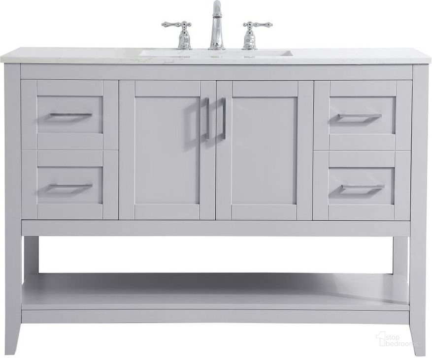 The appearance of Aubrey 48 Inch Single Bathroom Vanity In Grey designed by Elegant Lighting in the traditional interior design. This grey piece of furniture  was selected by 1StopBedrooms from Aubrey Collection to add a touch of cosiness and style into your home. Sku: VF16048GR. Material: Wood. Product Type: Bathroom Vanity. Image1