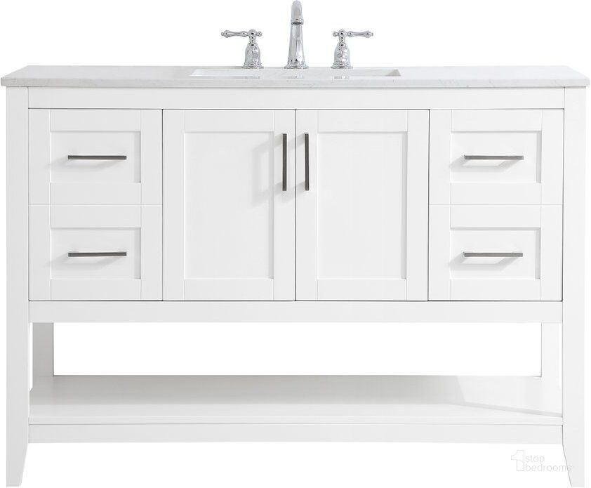 The appearance of Aubrey 48 Inch Single Bathroom Vanity In White designed by Elegant Lighting in the traditional interior design. This white piece of furniture  was selected by 1StopBedrooms from Aubrey Collection to add a touch of cosiness and style into your home. Sku: VF16048WH. Material: Wood. Product Type: Bathroom Vanity. Image1