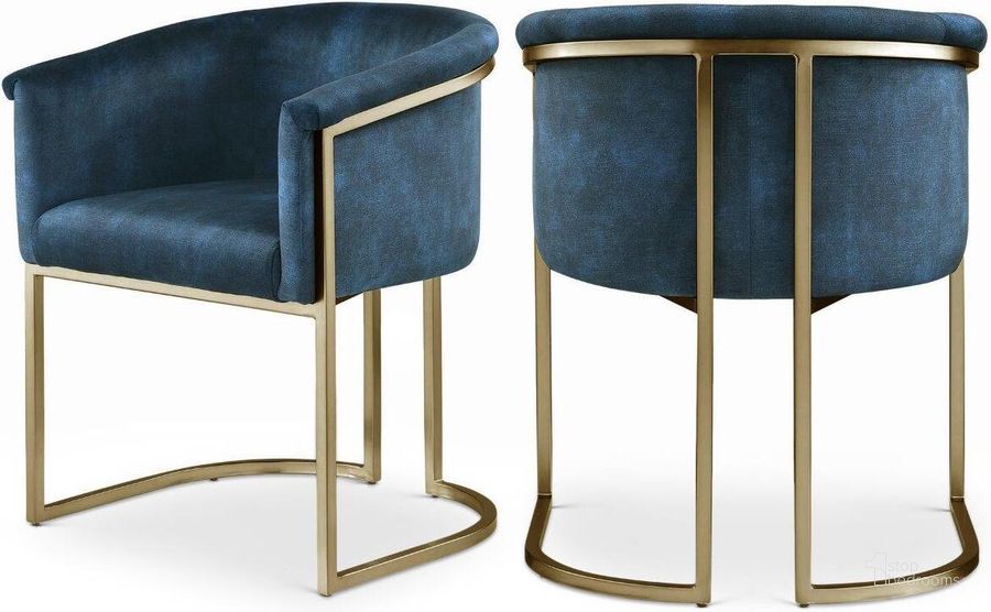 The appearance of Auch Navy Velvet Dining Chair designed by Furnique in the modern / contemporary interior design. This navy velvet piece of furniture  was selected by 1StopBedrooms from Auch Collection to add a touch of cosiness and style into your home. Sku: 758Navy-C. Product Type: Dining Chair. Material: Velvet. Image1