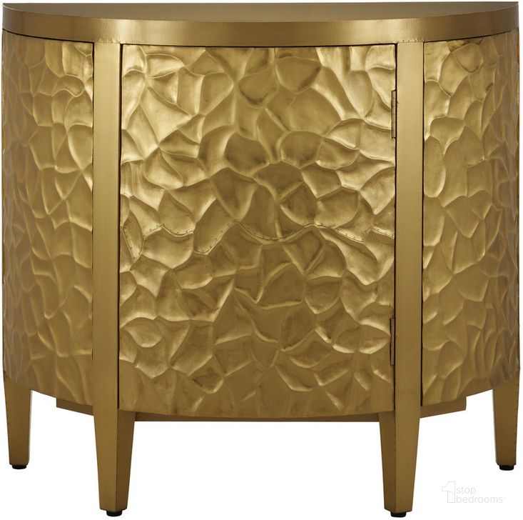 The appearance of Auden Brass Demi Lune Cabinet designed by Currey & Company in the modern / contemporary interior design. This brass piece of furniture  was selected by 1StopBedrooms from  to add a touch of cosiness and style into your home. Sku: 3000-0244. Product Type: Cabinet. Material: Brass. Image1