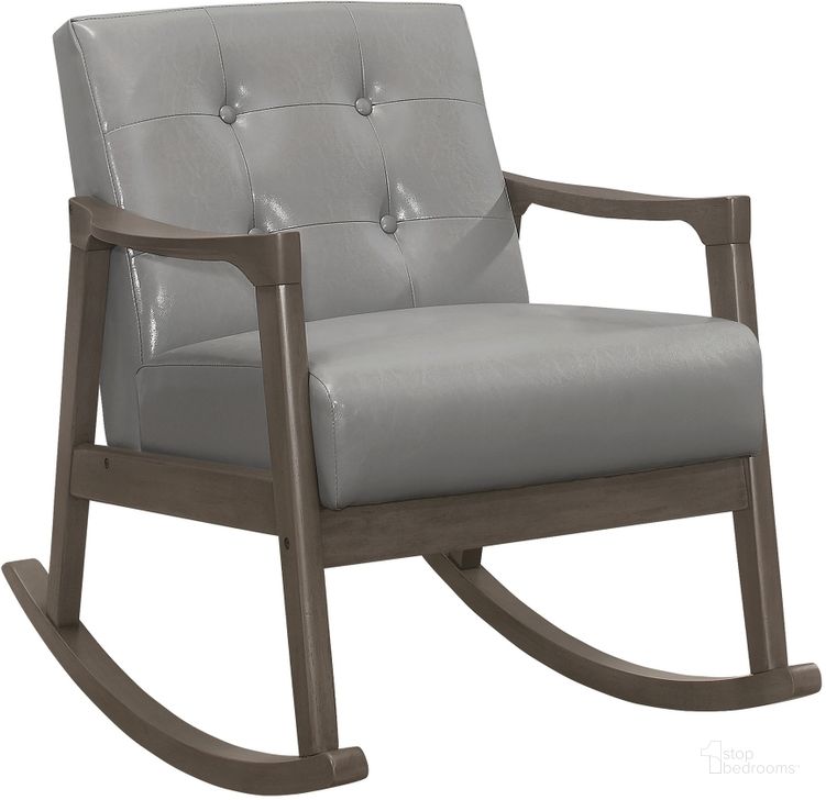 The appearance of Auden Rocking Chair In Gray designed by Homelegance in the modern / contemporary interior design. This gray piece of furniture  was selected by 1StopBedrooms from Auden Collection to add a touch of cosiness and style into your home. Sku: 1049GY-1. Material: Faux Leather. Product Type: Accent Chair. Image1
