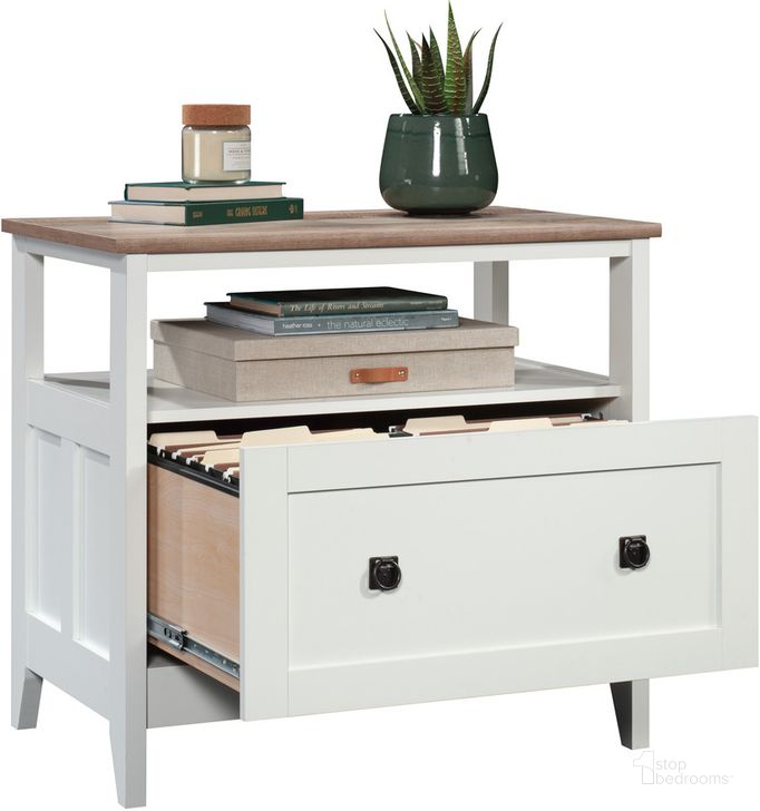 The appearance of August Hill Lateral File In Soft White designed by Sauder in the country / farmhouse interior design. This soft white piece of furniture  was selected by 1StopBedrooms from August Hill Collection to add a touch of cosiness and style into your home. Sku: 430760. Product Type: File Cabinet. Material: Engineered Wood. Image1