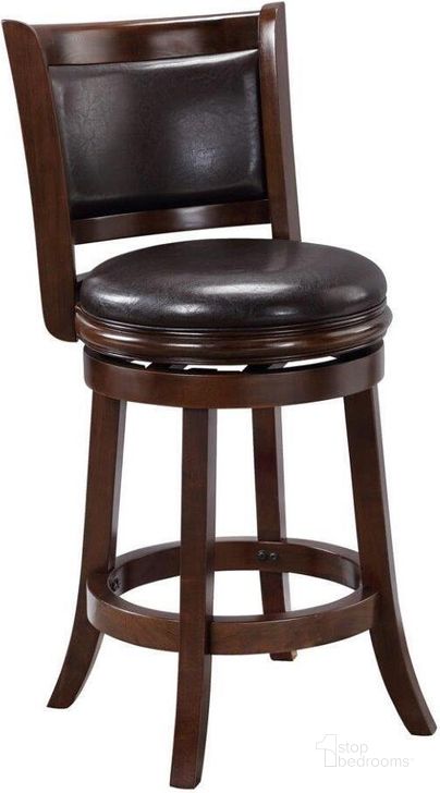 The appearance of Augusta 24 Inch Swivel Counter Stool In Cappuccino And Dark Brown Faux Leather designed by Boraam Industries in the modern / contemporary interior design. This dark brown piece of furniture  was selected by 1StopBedrooms from Augusta Collection to add a touch of cosiness and style into your home. Sku: 46824. Material: Wood. Product Type: Barstool. Image1