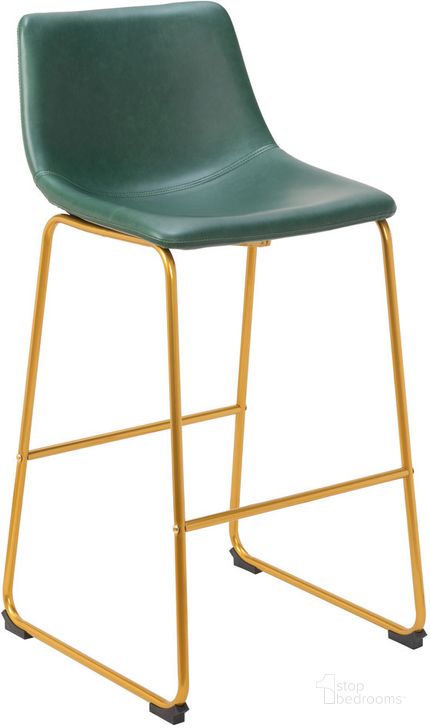 The appearance of Augusta Barstool In Green And Gold designed by Zuo Modern in the modern / contemporary interior design. This green piece of furniture  was selected by 1StopBedrooms from Augusta Collection to add a touch of cosiness and style into your home. Sku: 109961. Product Type: Barstool. Material: Plywood. Image1