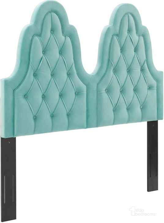 The appearance of Augustine Tufted Performance Velvet Full/Queen Headboard In Mint designed by Modway in the  interior design. This mint piece of furniture  was selected by 1StopBedrooms from Augustine Collection to add a touch of cosiness and style into your home. Sku: MOD-6414-MIN. Product Type: Headboard. Material: MDF. Image1