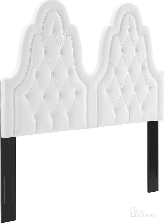 The appearance of Augustine Tufted Performance Velvet King/California King Headboard In White designed by Modway in the  interior design. This white piece of furniture  was selected by 1StopBedrooms from Augustine Collection to add a touch of cosiness and style into your home. Sku: MOD-6415-WHI. Product Type: Headboard. Material: MDF. Image1