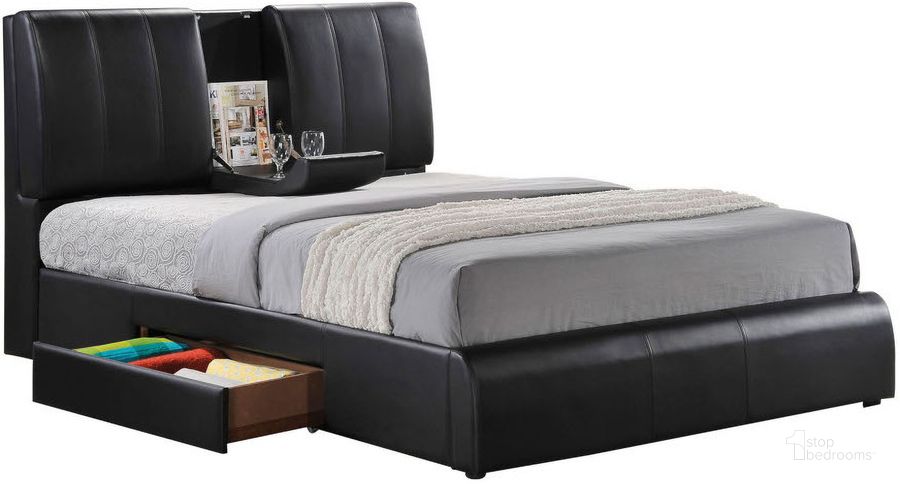 The appearance of Aulds Cove Black King Storage Bed designed by Artisan Elegance in the modern / contemporary interior design. This black piece of furniture  was selected by 1StopBedrooms from Aulds Cove Collection to add a touch of cosiness and style into your home. Sku: 21266EK-HB;21267EK-FB;21268EK-R;21269EK-DRW. Bed Type: Storage Bed. Product Type: Storage Bed. Bed Size: King. Material: Vinyl. Image1