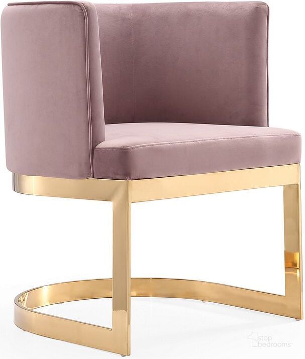 The appearance of Aura Dining Chair in Blush and Polished Brass designed by Manhattan Comfort in the modern / contemporary interior design. This blush piece of furniture  was selected by 1StopBedrooms from Aura Collection to add a touch of cosiness and style into your home. Sku: DC026-BH. Product Type: Dining Chair. Material: Stainless Steel. Image1