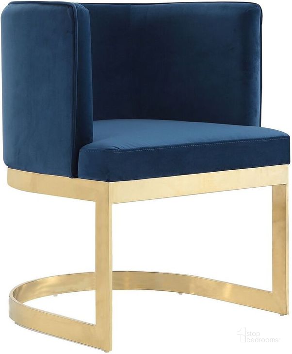 The appearance of Aura Dining Chair in Royal Blue and Polished Brass designed by Manhattan Comfort in the modern / contemporary interior design. This royal blue piece of furniture  was selected by 1StopBedrooms from Aura Collection to add a touch of cosiness and style into your home. Sku: DC026-BL. Product Type: Dining Chair. Material: Stainless Steel. Image1