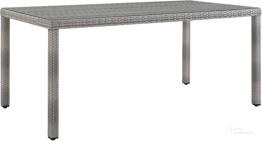 The appearance of Aura Gray 68 Inch Outdoor Patio Wicker Rattan Dining Table designed by Modway in the modern / contemporary interior design. This gray piece of furniture  was selected by 1StopBedrooms from Aura Collection to add a touch of cosiness and style into your home. Sku: EEI-2921-GRY. Material: Aluminum. Product Type: Outdoor Dining Table. Size: 68". Image1