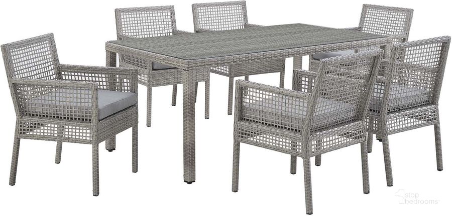 The appearance of Aura Gray 7 Piece Outdoor Patio Wicker Rattan Set designed by Modway in the modern / contemporary interior design. This gray piece of furniture  was selected by 1StopBedrooms from Aura Collection to add a touch of cosiness and style into your home. Sku: EEI-3560-GRY-GRY-SET. Material: Rattan. Product Type: Outdoor Conversation Set. Image1