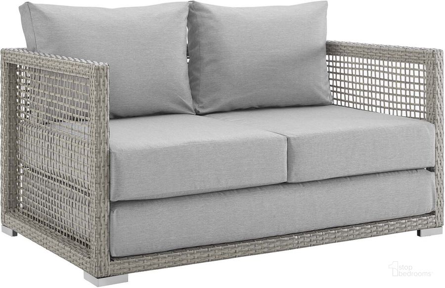 The appearance of Aura Gray Outdoor Patio Wicker Rattan Loveseat designed by Modway in the modern / contemporary interior design. This gray piece of furniture  was selected by 1StopBedrooms from Aura Collection to add a touch of cosiness and style into your home. Sku: EEI-2924-GRY-GRY. Material: Rattan. Product Type: Outdoor Sofa & Loveseat. Image1