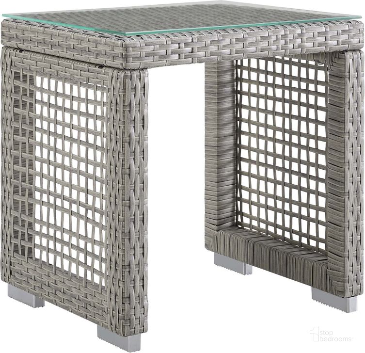 The appearance of Aura Gray Outdoor Patio Wicker Rattan Side Table designed by Modway in the modern / contemporary interior design. This gray piece of furniture  was selected by 1StopBedrooms from Aura Collection to add a touch of cosiness and style into your home. Sku: EEI-2922-GRY. Material: Aluminum. Product Type: Outdoor Table. Image1