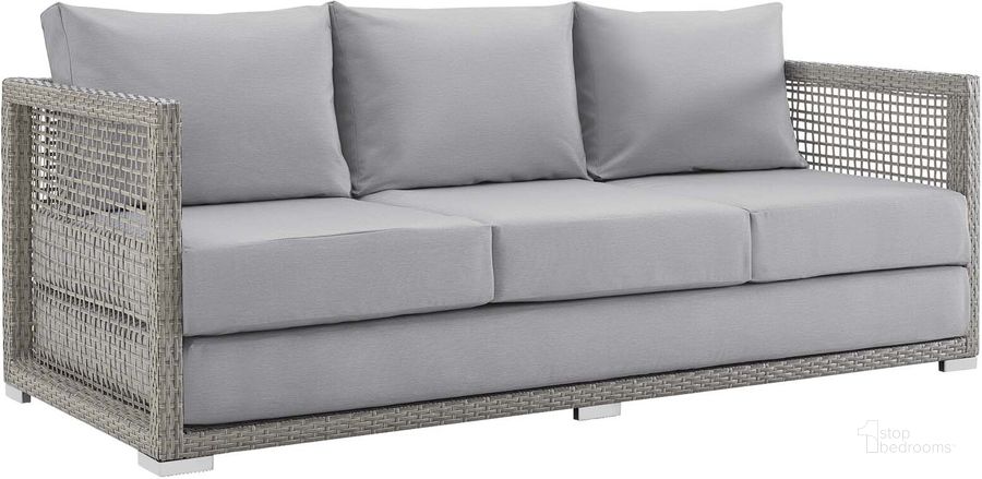 The appearance of Aura Gray Outdoor Patio Wicker Rattan Sofa designed by Modway in the modern / contemporary interior design. This gray piece of furniture  was selected by 1StopBedrooms from Aura Collection to add a touch of cosiness and style into your home. Sku: EEI-2923-GRY-GRY. Material: Rattan. Product Type: Outdoor Sofa & Loveseat. Image1