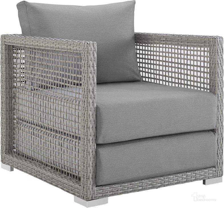 The appearance of Aura Gray Rattan Outdoor Patio Arm Chair designed by Modway in the modern / contemporary interior design. This gray piece of furniture  was selected by 1StopBedrooms from Aura Collection to add a touch of cosiness and style into your home. Sku: EEI-2918-GRY-GRY. Product Type: Outdoor Dining Chair. Material: Foam. Image1