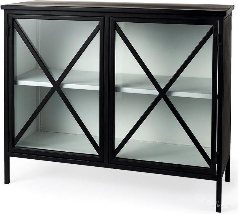 The appearance of Aurelia Two Door Glass Cabinet designed by Mercana in the modern / contemporary interior design. This black piece of furniture  was selected by 1StopBedrooms from Aurelia Collection to add a touch of cosiness and style into your home. Sku: 69265. Material: Metal. Product Type: Accent Cabinet. Image1