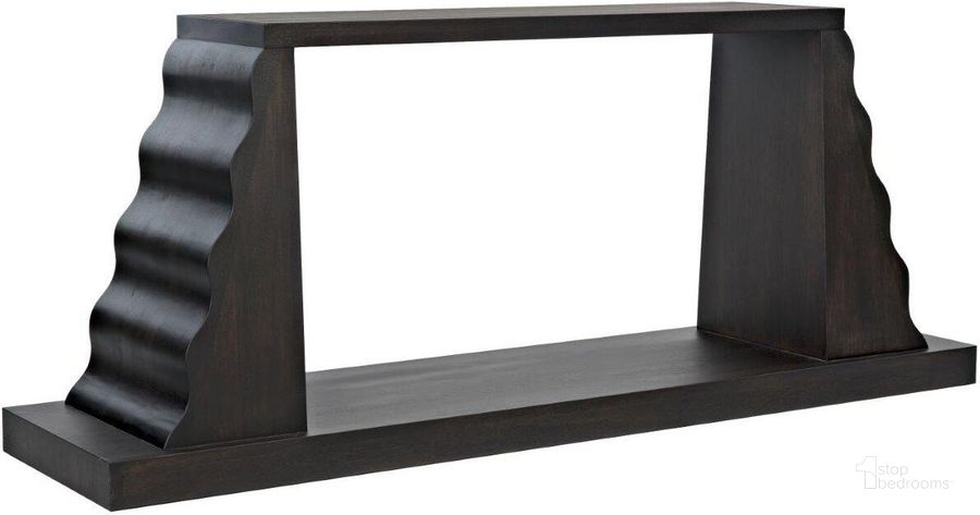 The appearance of Aurora Console In Ebony Walnut designed by Noir in the transitional interior design. This walnut piece of furniture  was selected by 1StopBedrooms from  to add a touch of cosiness and style into your home. Sku: GCON353EB. Product Type: Console. Material: Wood Veneer. Image1