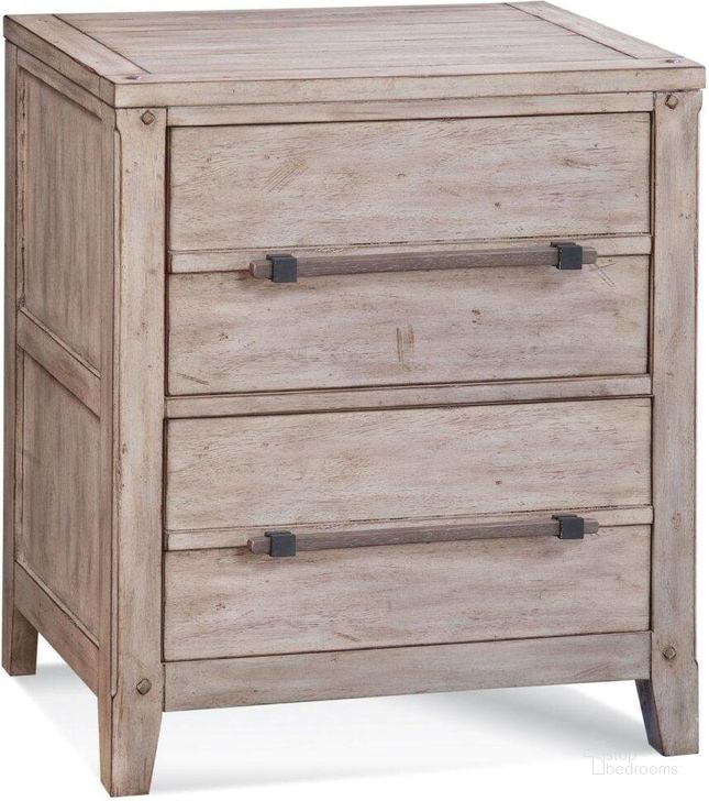 The appearance of Aurora Whitewash 2 Drawer Nightstand designed by American Woodcrafters in the transitional interior design. This beige piece of furniture  was selected by 1StopBedrooms from Aurora Collection to add a touch of cosiness and style into your home. Sku: 2810-420. Product Type: Nightstand. Material: Rubberwood. Image1