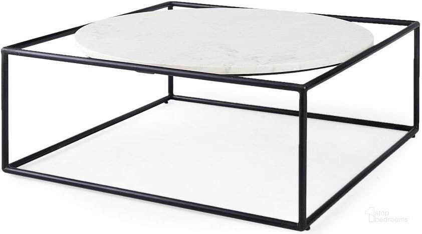 The appearance of Austen Round White Marble Top With Black Metal Frame Coffee Table designed by Mercana in the modern / contemporary interior design. This white and black piece of furniture  was selected by 1StopBedrooms from Austen Collection to add a touch of cosiness and style into your home. Sku: 69213. Material: Metal. Product Type: Coffee Table. Image1