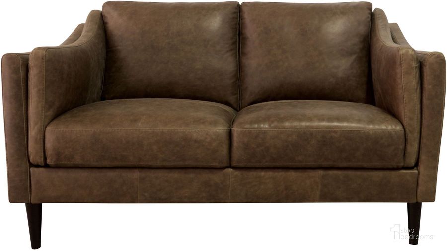 The appearance of Ava Leather Loveseat (Bomber Tan) designed by Luke Leather in the transitional interior design. This bomber tan piece of furniture  was selected by 1StopBedrooms from Ava Collection to add a touch of cosiness and style into your home. Sku: AVA-L-3511 Bomber Tan. Product Type: Loveseat. Image1