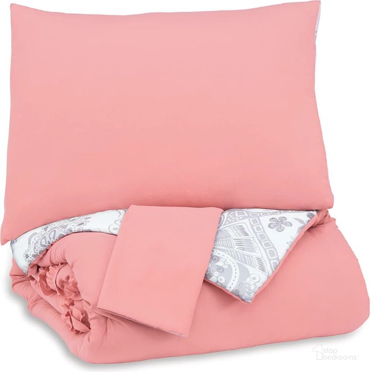 The appearance of Avaleigh Pink/White/Gray Full Comforter Set designed by Signature Design by Ashley in the modern / contemporary interior design. This pink/white/gray piece of furniture  was selected by 1StopBedrooms from Avaleigh Collection to add a touch of cosiness and style into your home. Sku: Q702003F. Material: Fabric. Product Type: Comforter Set. Image1