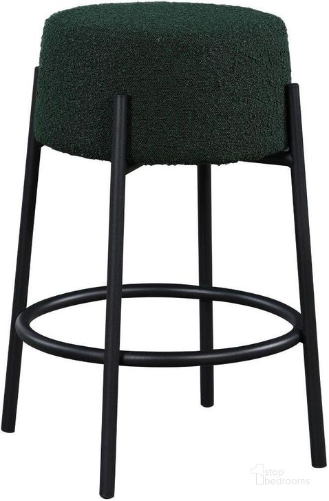 The appearance of Avalon Boucle Fabric Counter Stool In Green designed by Meridian in the modern / contemporary interior design. This green piece of furniture  was selected by 1StopBedrooms from Avalon Collection to add a touch of cosiness and style into your home. Sku: 821Green-C. Product Type: Barstool. Material: Iron. Image1