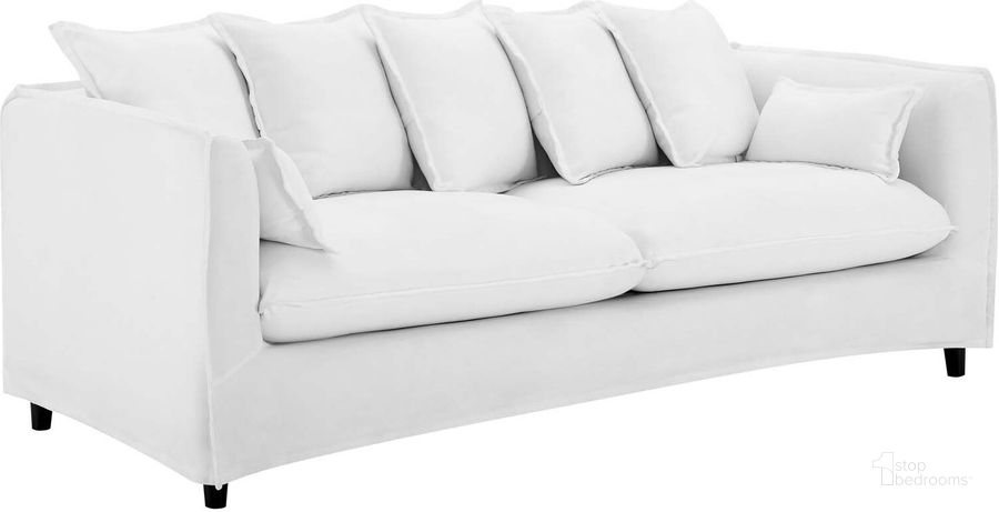 The appearance of Avalon Slipcover Fabric Sofa In White designed by Modway in the modern / contemporary interior design. This white piece of furniture  was selected by 1StopBedrooms from Avalon Collection to add a touch of cosiness and style into your home. Sku: EEI-4449-WHI. Material: Polyester. Product Type: Sofa. Image1