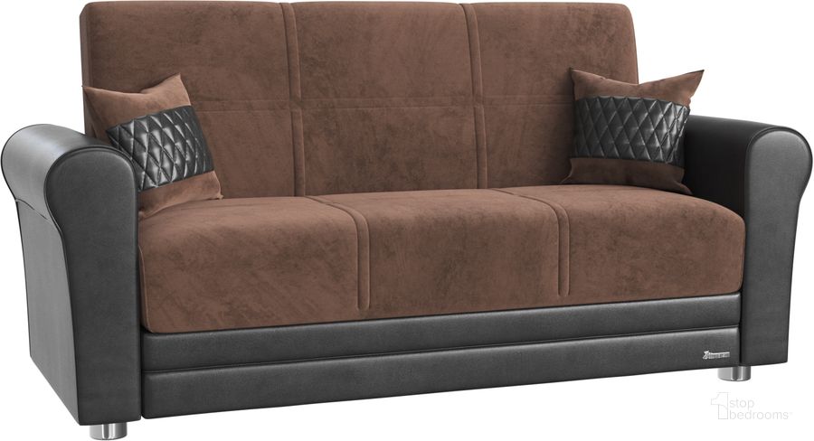 The appearance of Avalon Upholstered Convertible Loveseat with Storage In Brown designed by Casamode in the modern / contemporary interior design. This brown piece of furniture  was selected by 1StopBedrooms from Avalon Collection to add a touch of cosiness and style into your home. Sku: AVA-NBN-LS. Material: Polyester. Product Type: Loveseat. Image1