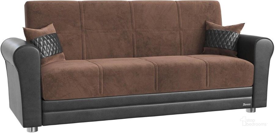 The appearance of Avalon Upholstered Convertible Sofabed with Storage In Brown designed by Casamode in the modern / contemporary interior design. This brown piece of furniture  was selected by 1StopBedrooms from Avalon Collection to add a touch of cosiness and style into your home. Sku: AVA-NBN-SB. Material: Polyester. Product Type: Sofa Bed. Image1