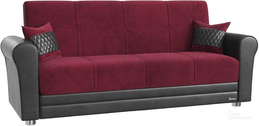 The appearance of Avalon Upholstered Convertible Sofabed with Storage In Burgundy designed by Casamode in the modern / contemporary interior design. This burgundy piece of furniture  was selected by 1StopBedrooms from Avalon Collection to add a touch of cosiness and style into your home. Sku: AVA-PBY-SB. Material: Polyester. Product Type: Sofa Bed. Image1