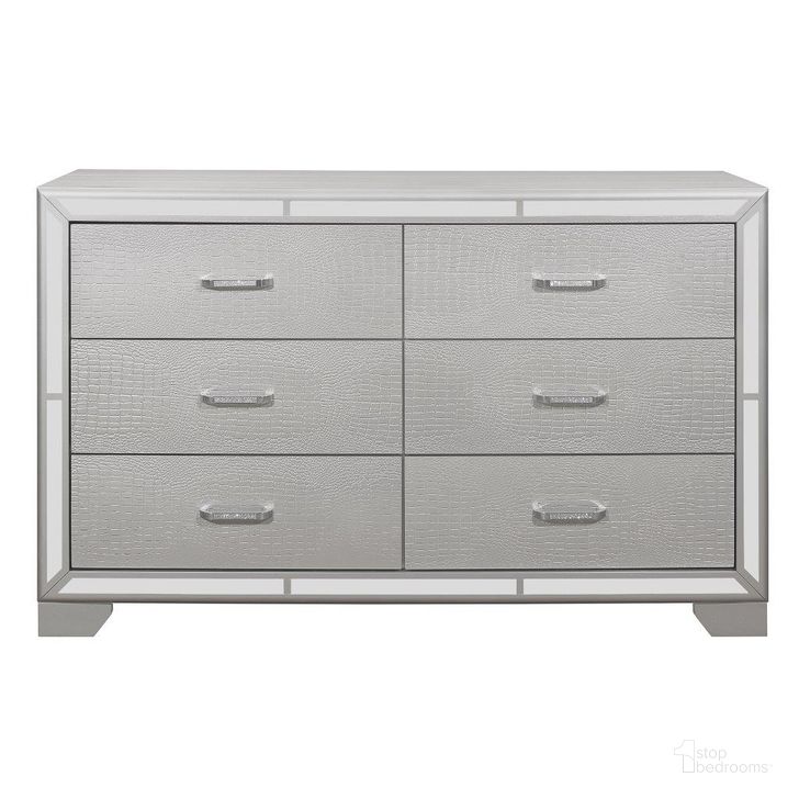 The appearance of Aveline Dresser In Metallic And Silver designed by Homelegance in the glam interior design. This silver piece of furniture  was selected by 1StopBedrooms from Aveline Collection to add a touch of cosiness and style into your home. Sku: 1428SV-5. Material: Wood. Product Type: Dresser. Image1