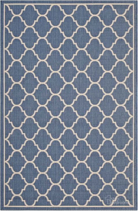 The appearance of Avena Blue and Beige Moroccan Quatrefoil Trellis 5x8 Indoor and Outdoor Area Rug designed by Modway in the modern / contemporary interior design. This blue and beige piece of furniture  was selected by 1StopBedrooms from Avena Collection to add a touch of cosiness and style into your home. Sku: R-1137A-58. Material: Polypropylene. Product Type: Area Rugs. Image1