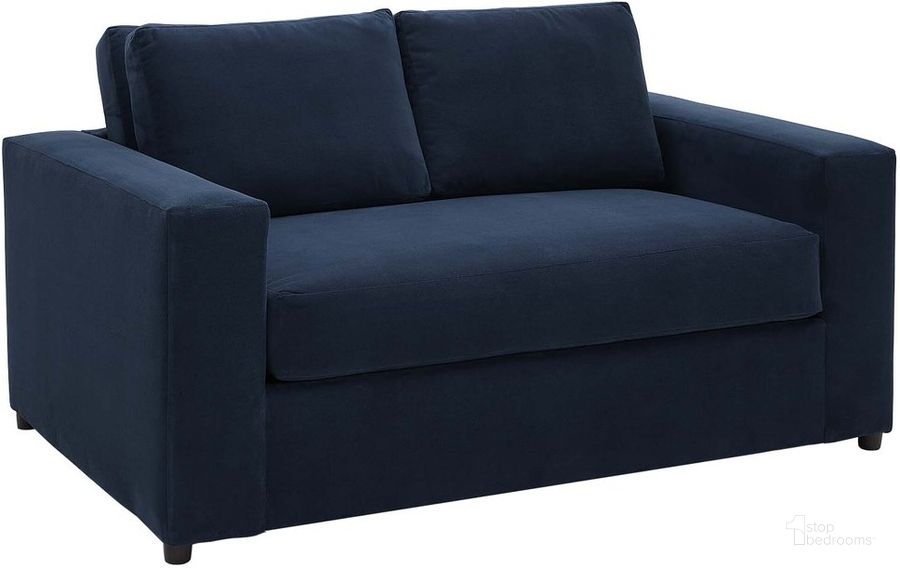 The appearance of Avendale Velvet Loveseat In Blue designed by Modway in the modern / contemporary interior design. This blue piece of furniture  was selected by 1StopBedrooms from Avendale Collection to add a touch of cosiness and style into your home. Sku: EEI-6189-DNA. Material: Wood. Product Type: Loveseat. Image1