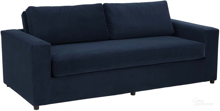 The appearance of Avendale Velvet Sofa In Blue designed by Modway in the modern / contemporary interior design. This blue piece of furniture  was selected by 1StopBedrooms from Avendale Collection to add a touch of cosiness and style into your home. Sku: EEI-6185-DNA. Material: Wood. Product Type: Sofa. Image1