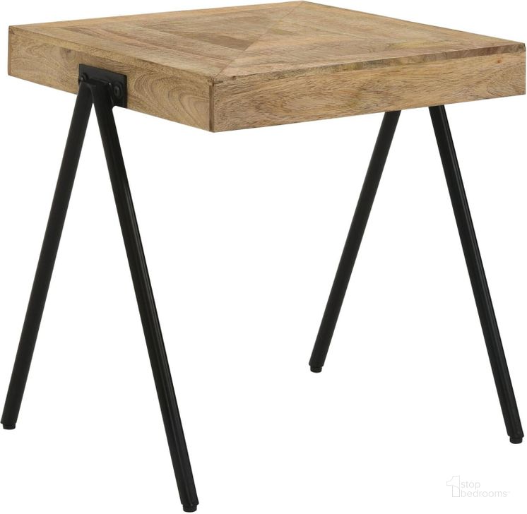 The appearance of Avery Square End Table with Metal Legs In Natural and Black designed by Coaster in the modern / contemporary interior design. This natural/black piece of furniture  was selected by 1StopBedrooms from Avery Collection to add a touch of cosiness and style into your home. Sku: 724317. Material: Wood. Product Type: End Table. Image1