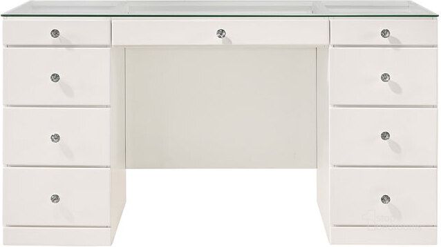 The appearance of Avery Vanity Executive Desk (White) designed by Crown Mark in the modern / contemporary interior design. This white piece of furniture  was selected by 1StopBedrooms from Avery Vanity Collection to add a touch of cosiness and style into your home. Sku: B4850WH-91-TOP;B4850WH-91-BASE. Product Type: Home Office Desk. Image1